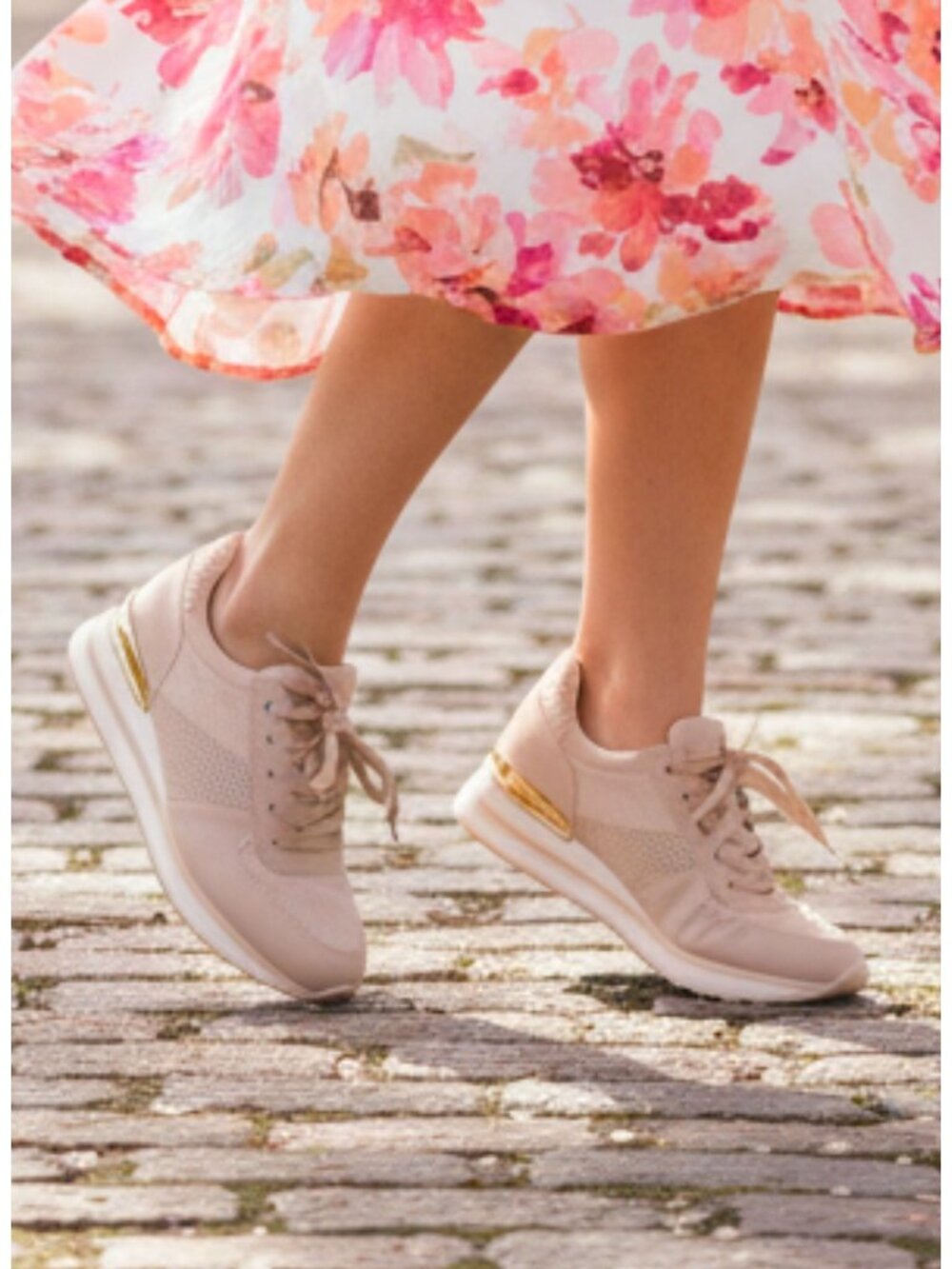 Blush Pink Womens Sneakers With Mesh Paneling & Gold Heel Accent - Picture 9 of 14
